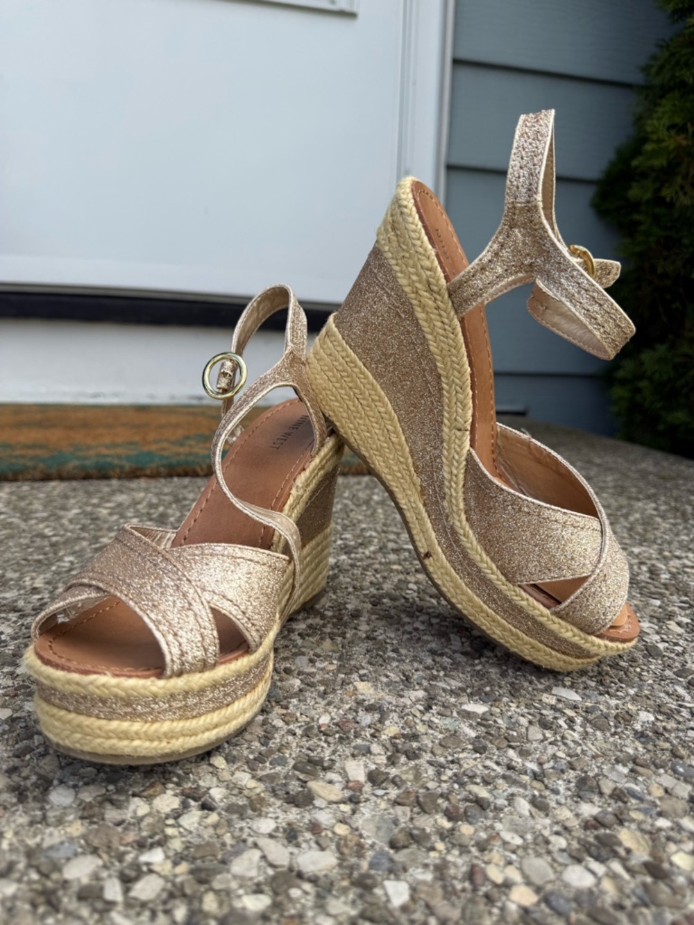 Nine West Metallic Gold Espadrille Wedge Sandals